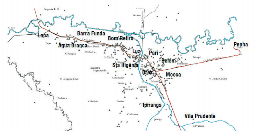 Localiza��o dos bairros oper�rios de S�o Paulo