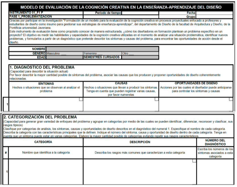 Instrumentos 01_Fase 1-P. Miden la fluidez y la flexibilidad del pensamiento proyectual en la fase de problematización