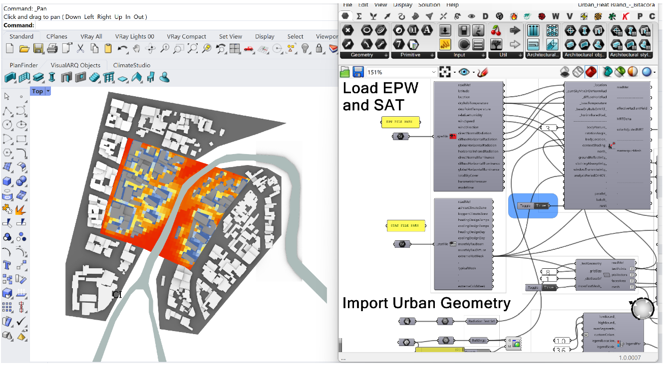 3d model to the left and grasshopper ladybug definition at the right