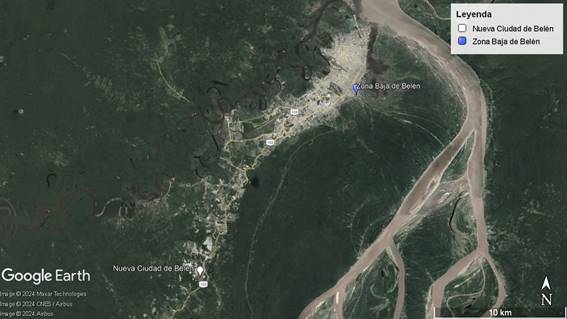Ubicaci�n de la Zona Baja de Bel�n y la Nueva Ciudad de Bel�n, Iquitos