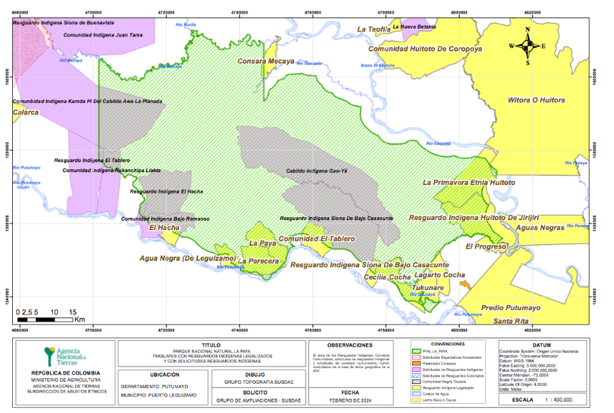Traslapes jurisdiccionales entre el PNN La Paya y Resguardos ind�genas del pueblo Murui Muina