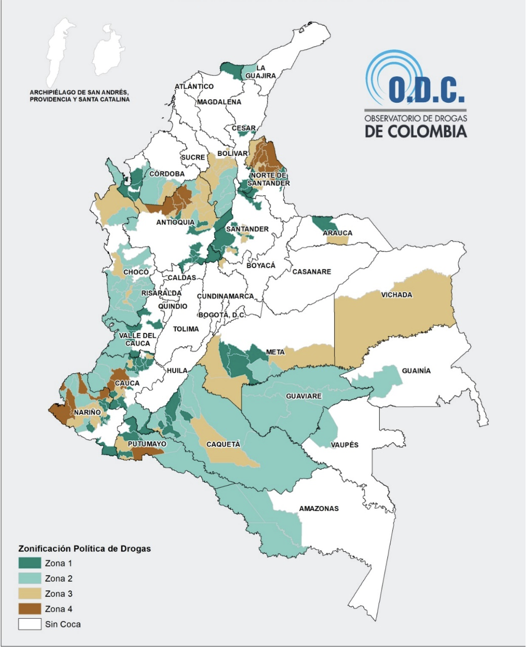 Zonificaci�n de los municipios con cultivos de uso il�cito