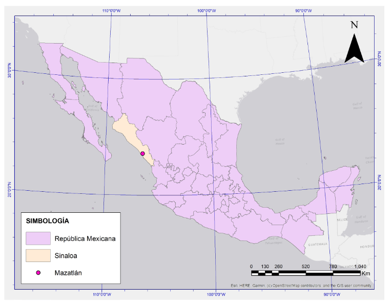 Localizaci�n de Mazatl�n, Sinaloa, M�xico