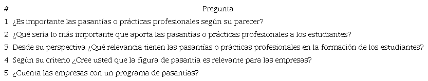 Guía de preguntas para las entrevistas.