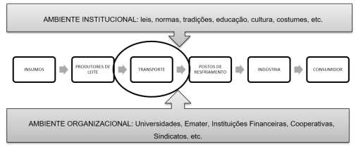 Figura 2 –
Estrutura do ambiente institucional e organizacional da cadeia do leite e elo
de adulteração 