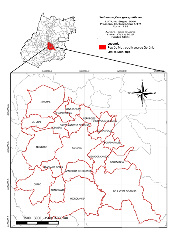 Figura 1 &ndash; Localiza&ccedil;&atilde;o
da Regi&atilde;o Metropolitana de Goi&acirc;nia