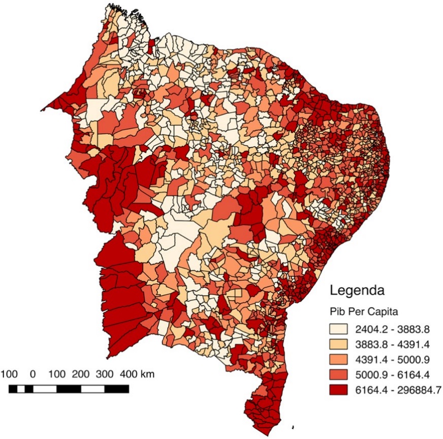 PIB per capita municipal da Regi&atilde;o Nordeste em 2010