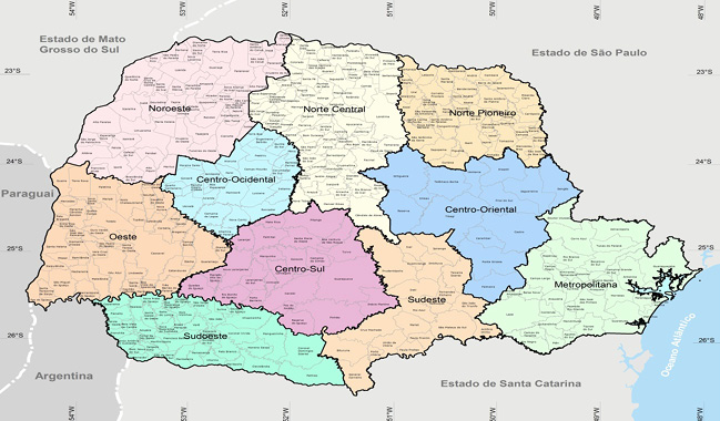 Mapa 1 &ndash; Regi&otilde;es geogr&aacute;ficas do Estado do Paran&aacute;
