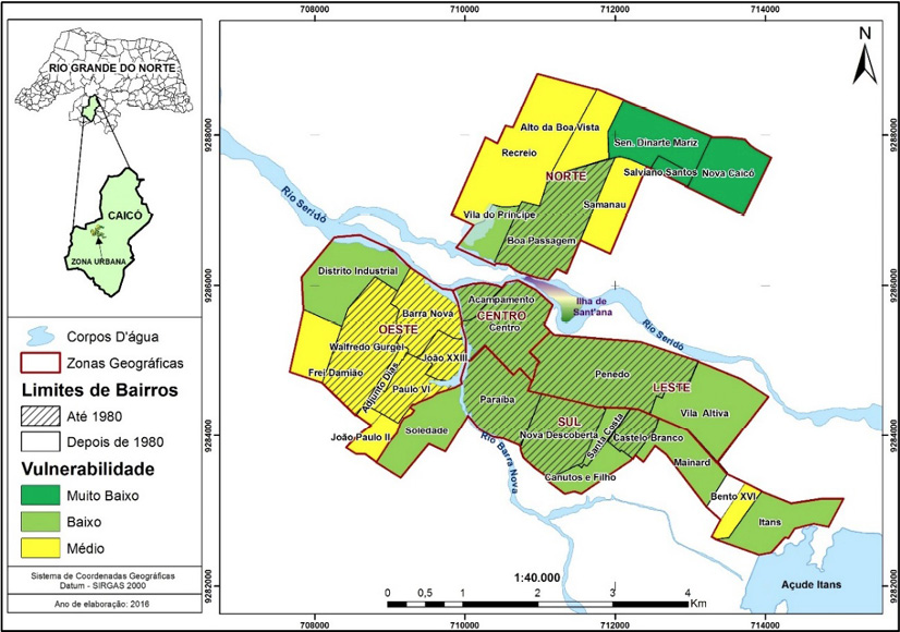 N&iacute;veis de Vulnerabilidade Socioecon&ocirc;mica da Cidade de Caic&oacute;, por Bairros &ndash; 2016