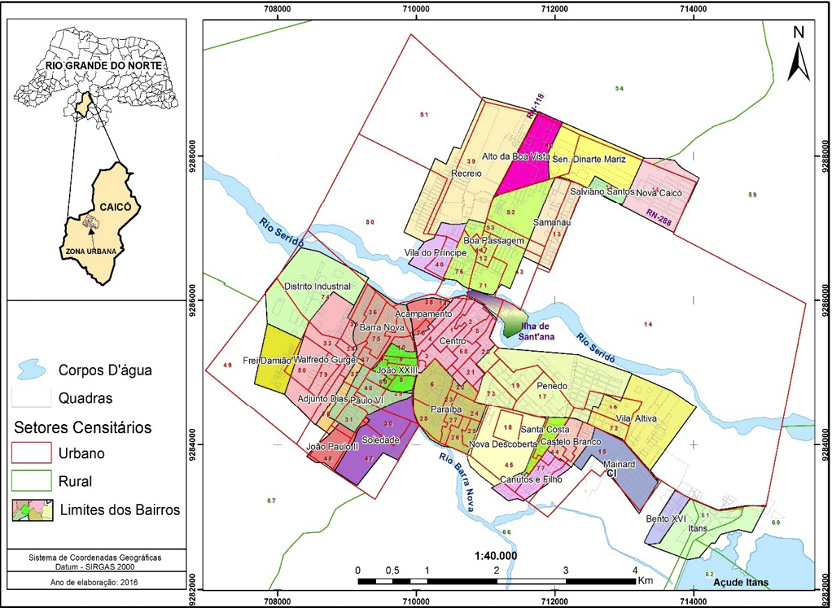 Cidade de Caic&oacute; por Bairros e Setores Censit&aacute;rios &ndash; 2016