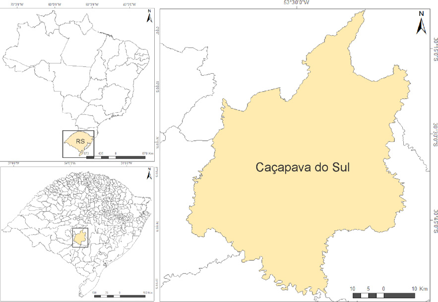 Figura 1 &ndash; Mapa de localiza&ccedil;&atilde;o de Ca&ccedil;apava do Sul-RS