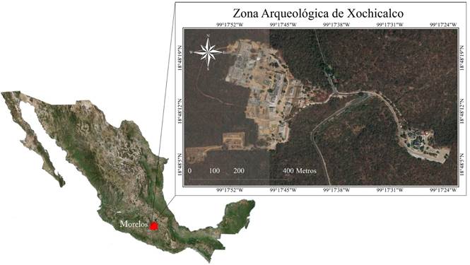 Ubicación del sitio de registro del nido del Tecolote del Balsas (Megascops seductus) en la Zona Arqueológica de Xochicalco, Morelos (elaboración propia en ArcMap 10.5., 2017).