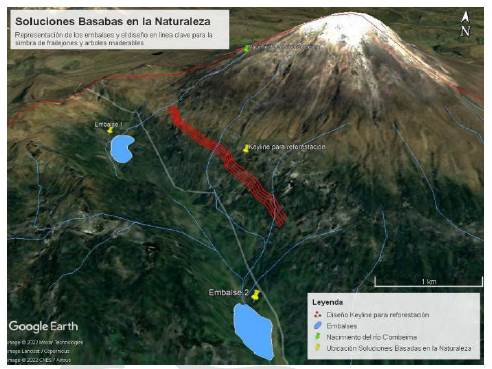 Embalses de almacenamiento de agua y dise�o en l�nea clave para la siembra de frailejones y �rboles maderables.