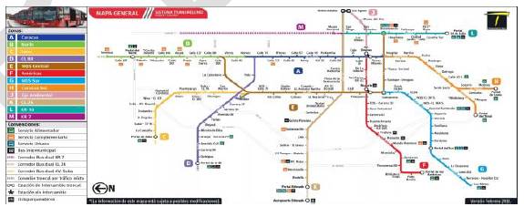 Rutas del sistema de TransMilenio en Bogot�.[15].