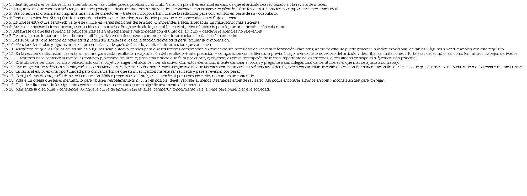 Resumen de tips para redacción de artículos académicos