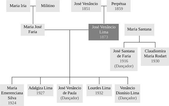 Diagrama da fam&iacute;lia do primeiro capit&atilde;o Jos&eacute; Ven&acirc;ncio Lima
              19 
