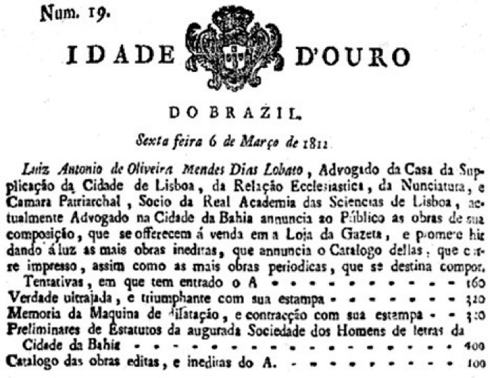 Anúncio publicado no jornal Idade d’Ouro do Brasil