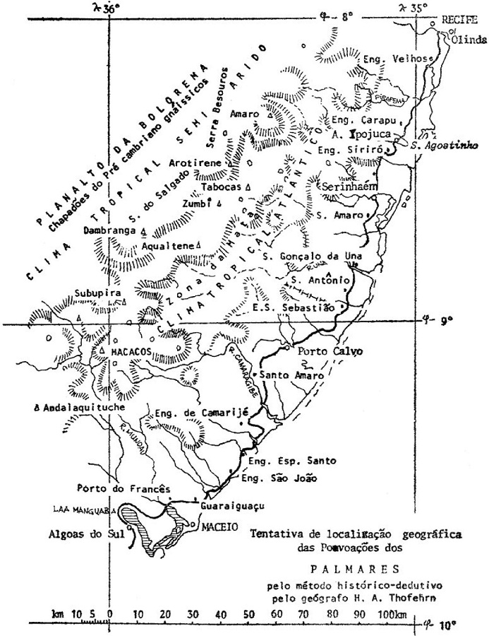 : Mapa publicado na obra de Décio Freitas, em 1971-1973