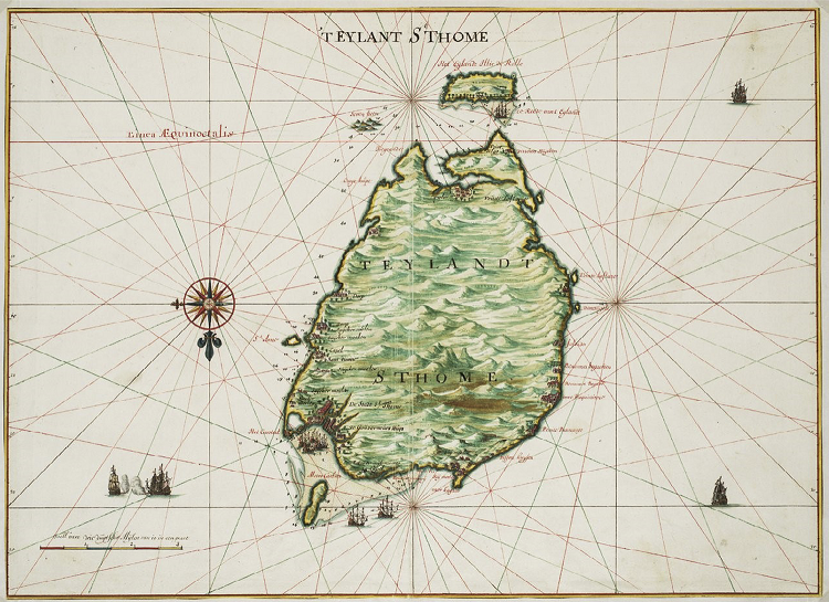 Mapa da Ilha de S&atilde;o Tom&eacute;, por Johannes Vingboons, em 1665