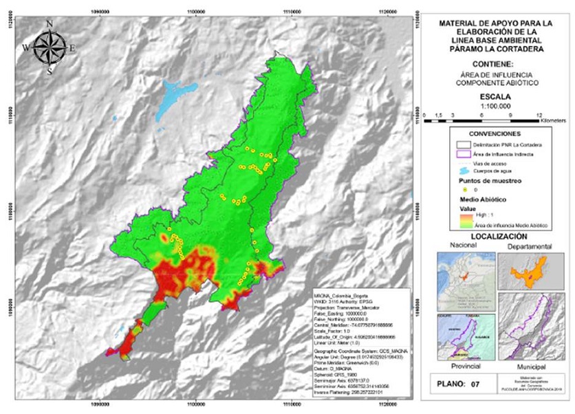 �rea de influencia: medio abi�tico (color verde)