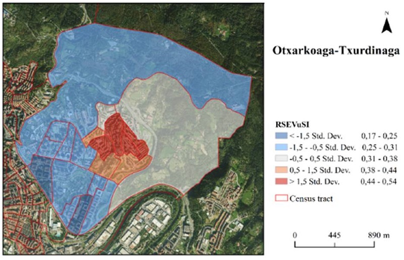 The RSEVuSI results per census tract in the Otxarkoaga-Txurdinaga district.