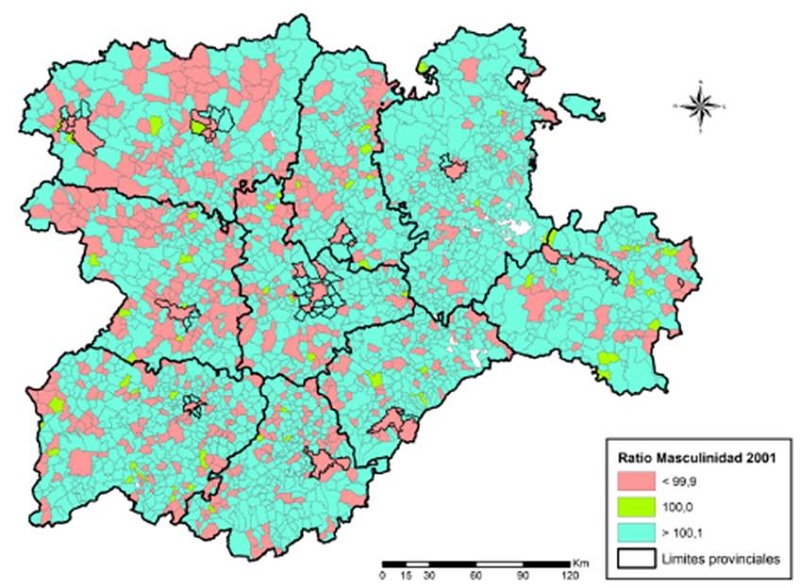 Ratio de masculinidad en 2001