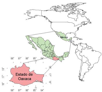 Mapa de ubicaci�n del estado de Oaxaca, M�xico