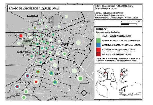 Mapa de los valores del alquiler en el �rea Metropolitana de Mendoza