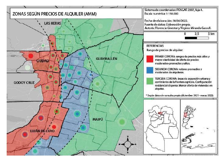 Mapa de las zonas del �rea Metropolitana de Mendoza con base en los precios del alquiler