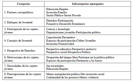 Sistema de Categor&iacute;as y Subcategor&iacute;as emergentes.