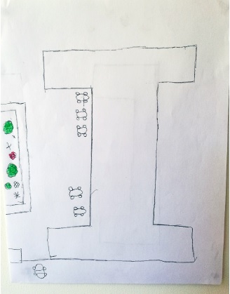 Dibujo de niña participante (vista aérea edificio)