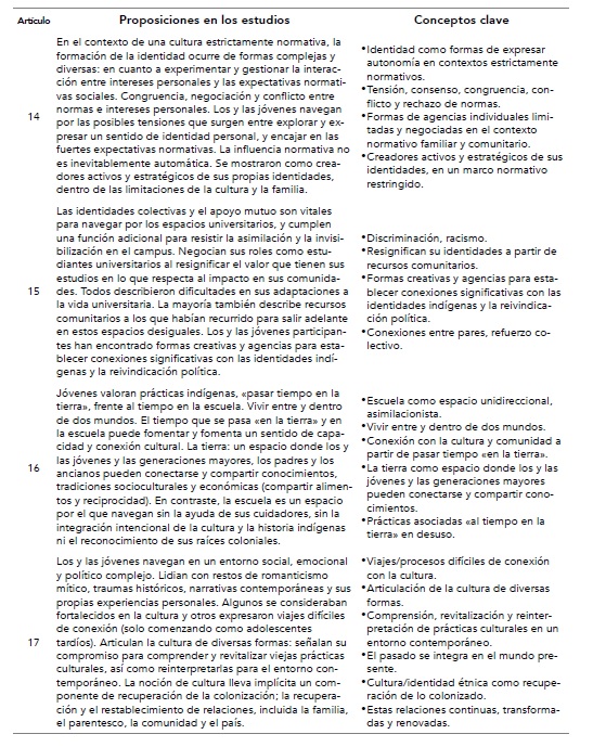 Conceptos claves asociados a la configuraci&oacute;n identitaria en las proposiciones de los estudios