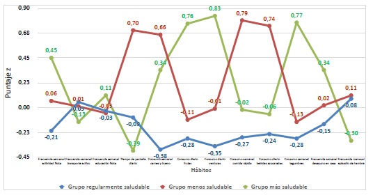 Caracterizaci&oacute;n de grupos seg&uacute;n h&aacute;bitos expresados en puntaje z