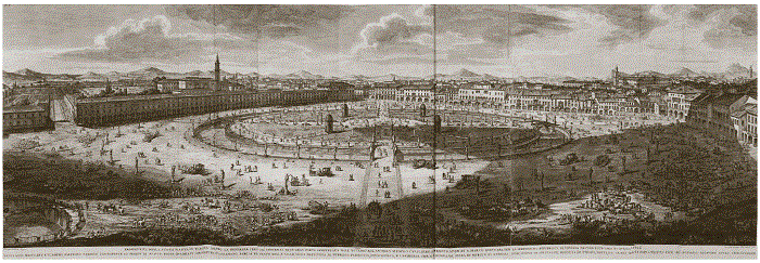 Francesco Piranesi (grabado), Giuseppe Subleyras (dise�o), &ldquo;Prospettiva della Nuova Piazza di Padova (Prato della Valle)&rdquo;, Paris, Firmin Didot Fr�res, 1838.