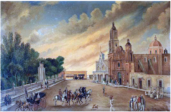 Vista de San Marcos, Aguascalientes 1883, pintura al �leo del franc�s Leon Trousset, octubre de 1883, colecci�n de la familia Trousset.