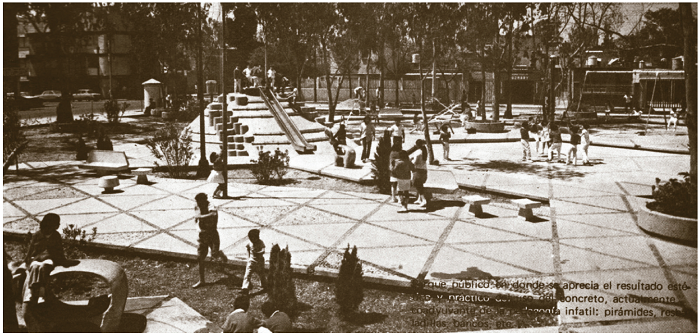 Edmundo Rodríguez, aspecto general de un parque tipo para el DDF, animales de concreto de Alberto Pérez Soria, (parque no identificado).