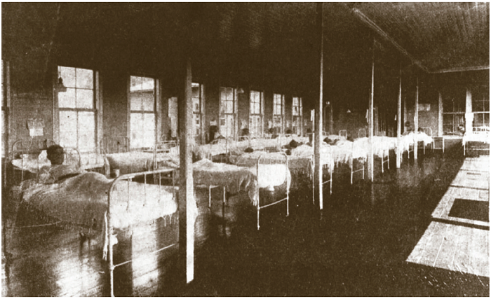 Disposici�n de camas en el Sanatorio Dur�n mirando hacia el interior.