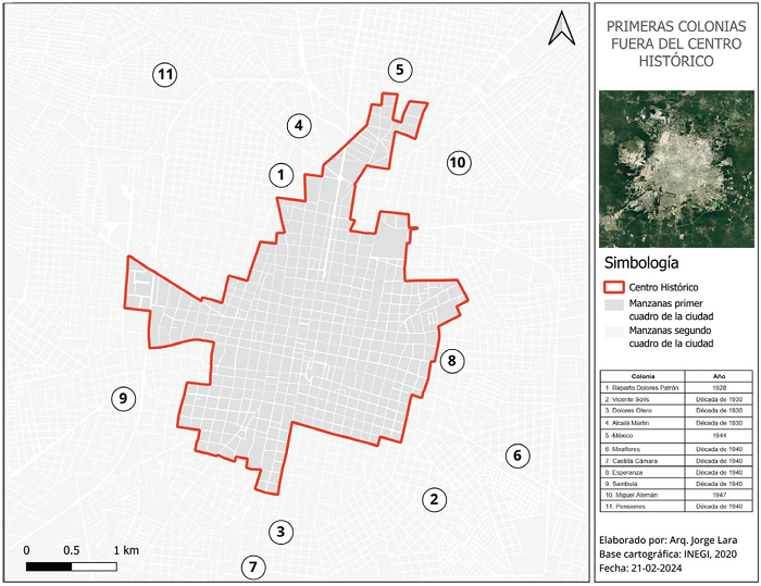 Mapa de primeras colonias de M�rida fuera del centro hist�rico.