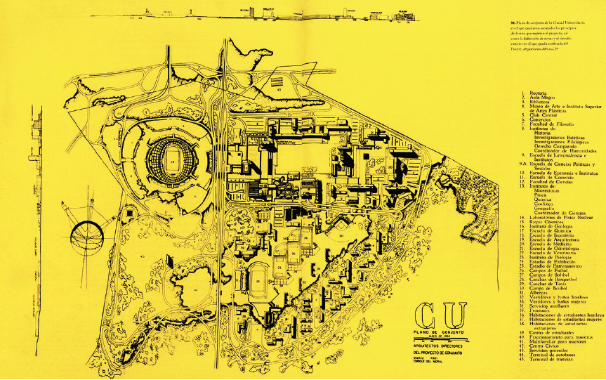 Ciudad Universitaria, plano de conjunto. Autores: Mario Pani y Enrique del Moral.