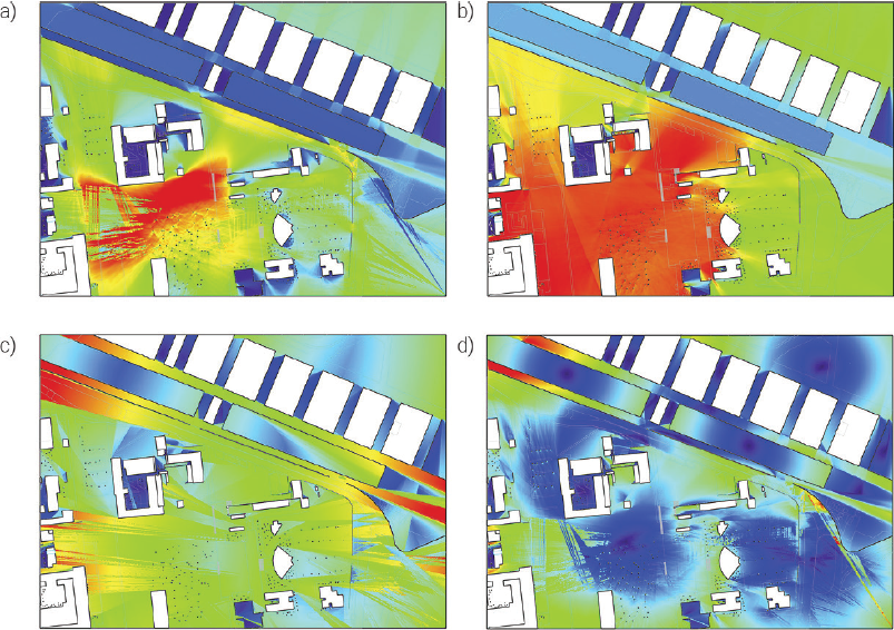 An�lisis de visibilidad de zona oriente: a) �rea; b) Covisibilidad; c) Longitud de vista; d) Drift o deriva.