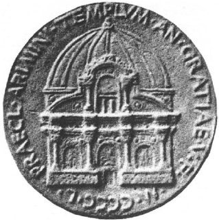 Medalla acu�ada por Matteo de&rsquo; Pasti. Templo Malatestiano, R�mini, 1450. Fuente: Wittkower, Los fundamentos de la arquitectura en la edad del humanismo (Madrid: Alianza Forma, 1995), 60.