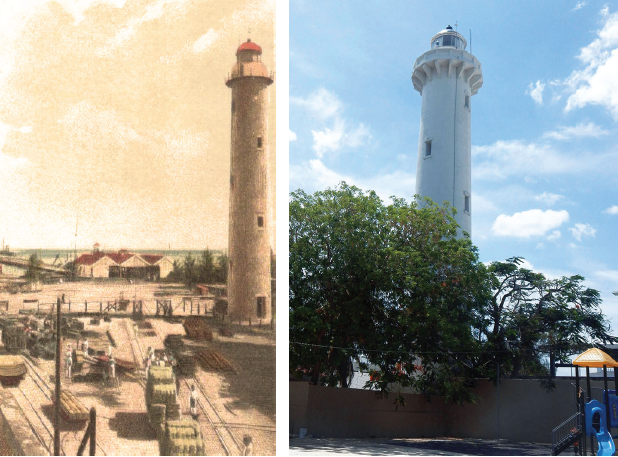 Izquierda. El faro y su entorno, probablemente a fines del siglo XIX.