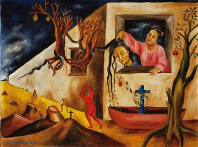María Izquierdo, Sueño y presentimiento, 1947. Óleo sobre tela, 45 x 60 cm, colección particular. Fotografía de Francisco Kochen.