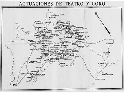 Localidades en las que actu&oacute; el Coro de las Misiones Pedag&oacute;gicas en los a&ntilde;os 1932 y 1933.