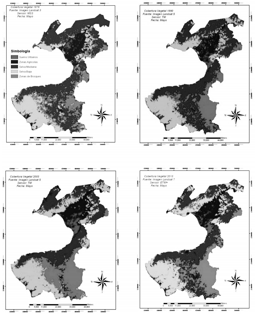 Mapas multitemporales de la cobertura vegetal de 1979-2013 en la región de
Bahía de Banderas.