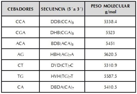 Cebadores RAMs utilizados en la caracterizaci&oacute;n molecular de los materiales de ibias.
