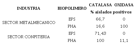 Pruebas de Catalasa y Oxidasa para los aislamientos productores de EPS y PHA.