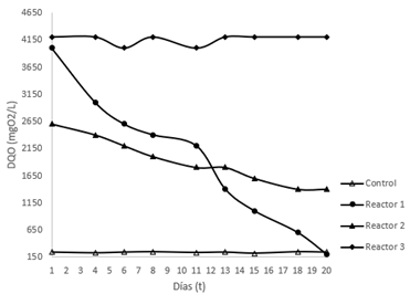 Medida de DQO en los reactores BK1, BK2 y BK3.