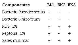 Componentes inoculados en los reactores.