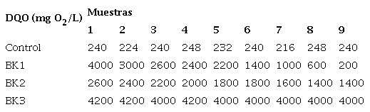 DQO en los reactores.
